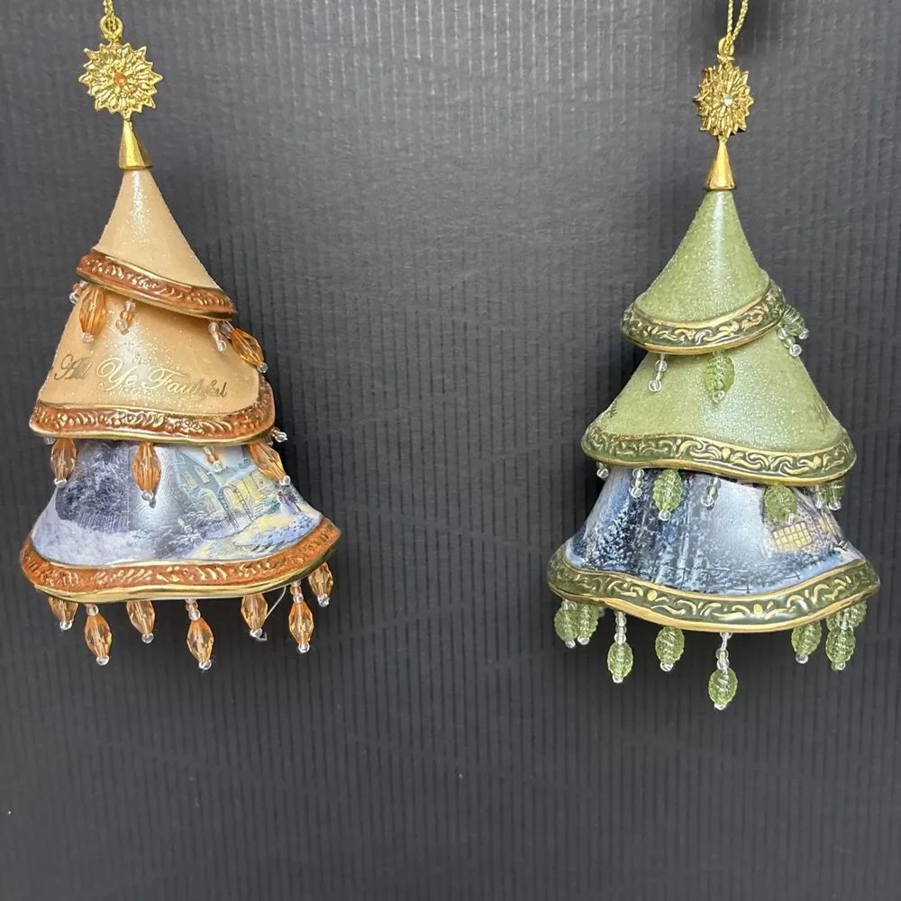 Thomas Kinkade Classic Ornaments, 2 Decorated Christmas Tree, Faithful, Holidays